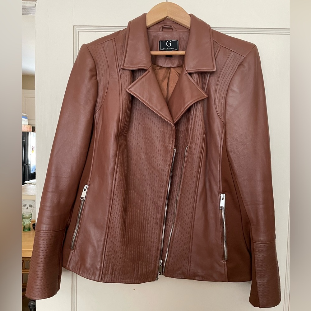 G By Giuliana Brown Leather Moto Jacket (Womens Size: XL)